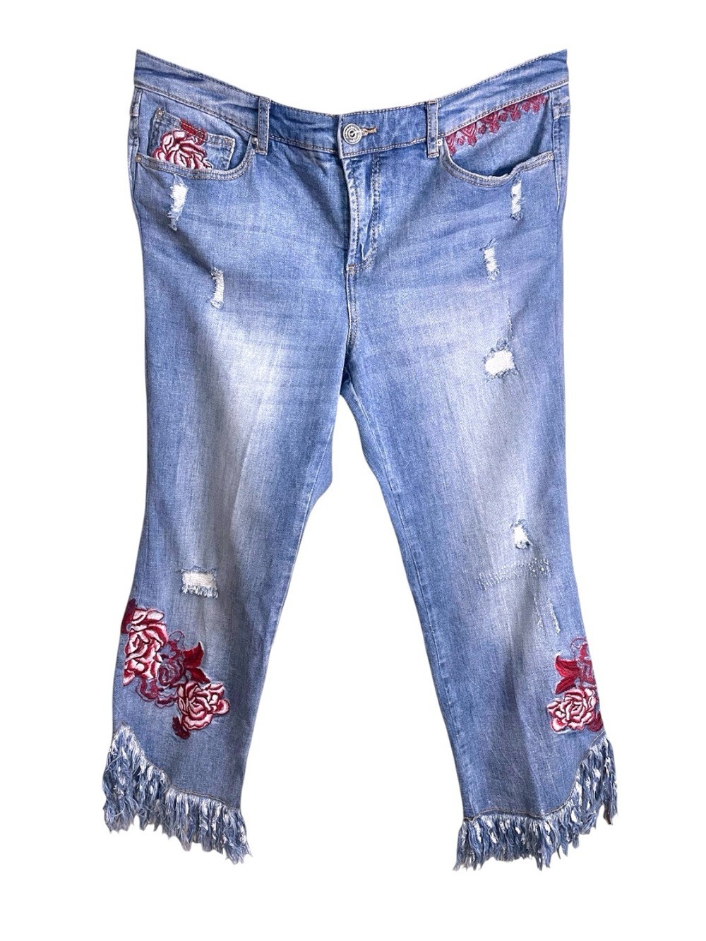INC International Concepts Embroidered Cropped Jeans Size 16W - Picture 2 of 7